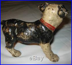 Antique Hubley Standing Boston Terrier Puppy Dog Cast Iron Toy Room Doorstop