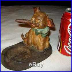 Antique Hubley Toy Cigar Dog Cast Iron Smoking Tobacco Statue Doorstop Ashtray