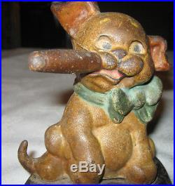 Antique Hubley Toy Cigar Dog Cast Iron Smoking Tobacco Statue Doorstop Ashtray