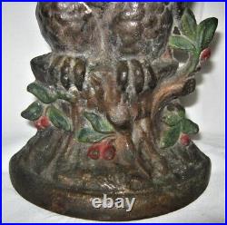 Antique Hubley Toy Co. USA # 254 Owl Tree Stump Holly Berries Cast Iron Doorstop