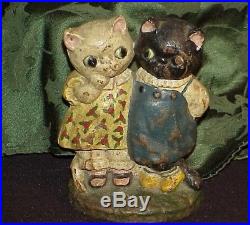 Antique Hubley Twin Kittens Cat Cast Iron Doorstop #73 Vintage Grace Drayton old