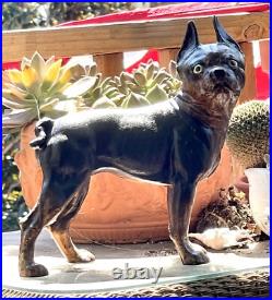 Antique Hubley USA Tan Brown & Cream Boston Terrier Cast Iron Home Door Doorstop