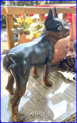 Antique Hubley USA Tan Brown & Cream Boston Terrier Cast Iron Home Door Doorstop