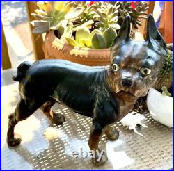 Antique Hubley USA Tan Brown & Cream Boston Terrier Cast Iron Home Door Doorstop
