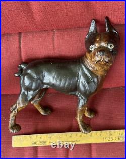Antique Hubley USA Tan Brown & Cream Boston Terrier Cast Iron Home Door Doorstop