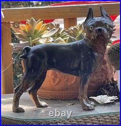 Antique Hubley USA Tan Brown & Cream Boston Terrier Cast Iron Home Door Doorstop