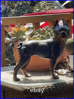 Antique Hubley USA Tan Brown & Cream Boston Terrier Cast Iron Home Door Doorstop