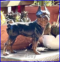 Antique Hubley USA Tan Brown & Cream Boston Terrier Cast Iron Home Door Doorstop