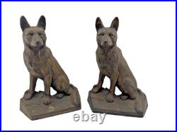 Antique Hubley singed german shepherd dog door stop book ends pair original #275