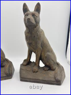 Antique Hubley singed german shepherd dog door stop book ends pair original #275 Antique Hubley singed german shepherd dog door stop book ends pair original #275