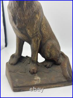 Antique Hubley singed german shepherd dog door stop book ends pair original #275