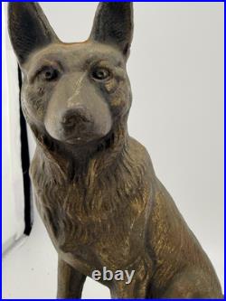 Antique Hubley singed german shepherd dog door stop book ends pair original #275