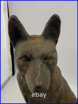 Antique Hubley singed german shepherd dog door stop book ends pair original #275