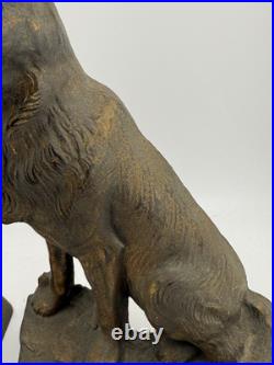 Antique Hubley singed german shepherd dog door stop book ends pair original #275