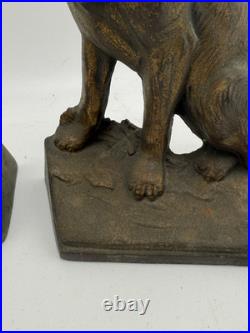 Antique Hubley singed german shepherd dog door stop book ends pair original #275