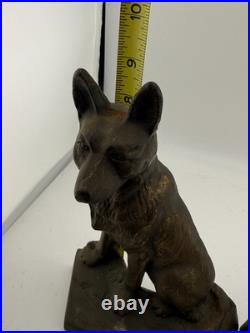 Antique Hubley singed german shepherd dog door stop book ends pair original #275