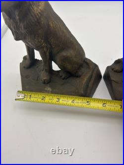 Antique Hubley singed german shepherd dog door stop book ends pair original #275