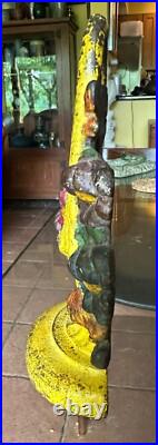 Antique Iron Doorstop Basket of Flowers Orig Paint Cosmos 8 1/2 X 7 1/4