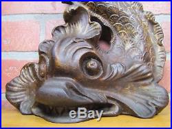 Antique KOI DEVIL FISH Cast Iron Figural Ornate Doorstop Decorative Art Statue