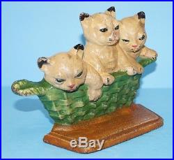 Antique Kittens Cats Basket Cast Iron Doorstop Lancaster Pa Dated 1932 Metal Art