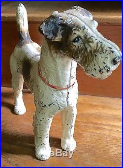 Antique Large Fox Terrier Dog Cast Iron Metal Art Figural Doorstop Hubley