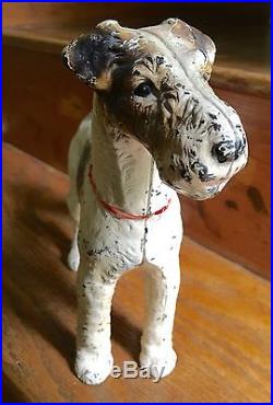 Antique Large Fox Terrier Dog Cast Iron Metal Art Figural Doorstop Hubley
