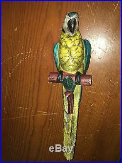 Antique Large Heavy Cast Iron Parrot Macaw Original Paint Figurine Doorstop