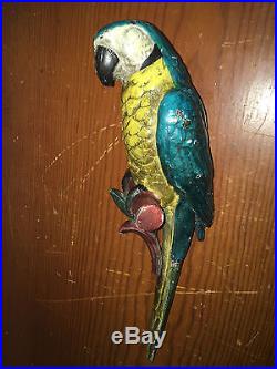 Antique Large Heavy Cast Iron Parrot Macaw Original Paint Figurine Doorstop