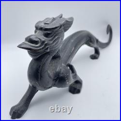 Antique Late Qing Dynasty Chinese Cast Iron Dragon Statue Doorstop Black Bookend