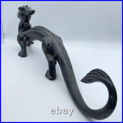 Antique Late Qing Dynasty Chinese Cast Iron Dragon Statue Doorstop Black Bookend