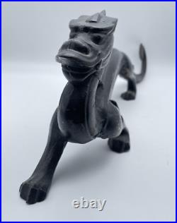 Antique Late Qing Dynasty Chinese Cast Iron Dragon Statue Doorstop Black Bookend