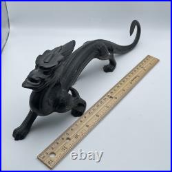 Antique Late Qing Dynasty Chinese Cast Iron Dragon Statue Doorstop Black Bookend