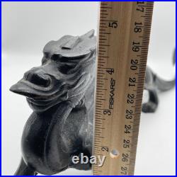 Antique Late Qing Dynasty Chinese Cast Iron Dragon Statue Doorstop Black Bookend