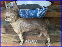 Antique Left Facing Cast Iron Boston Terrier Bull Dog Door Stop