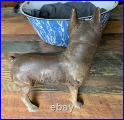 Antique Left Facing Cast Iron Boston Terrier Bull Dog Door Stop