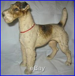Antique Lg. Hubley Fox Terrier Cast Iron Dog Art Statue Sculpture Home Doorstop