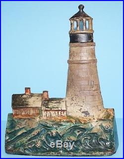 Antique Lighthouse Of Gloucester Cast Iron Doorstop Nautical Dated 1925
