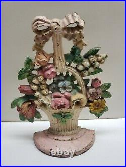Antique Lillies of the Valley Flower Basket Door Stop Hubley Design # 189
