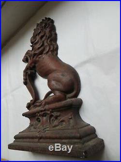 Antique Lion Cast-Iron Doorstop English Rampant Lion c. 1860's Original