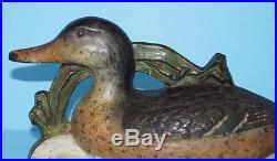 Antique MALLARD DUCK Hen on Water Hunting Decoy Cast Iron Doorstop Judd ca. 1920