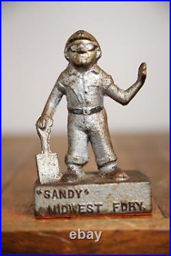 Antique Mining Miner door stop cast iron industrial figure paper weight vintage Antique Mining Miner door stop cast iron industrial figure paper weight vintage