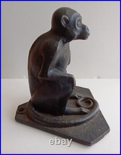 Antique Monkey Figural Cast Iron Table Lamp Base Or Doorstop