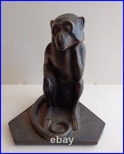 Antique Monkey Figural Cast Iron Table Lamp Base Or Doorstop