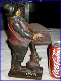 Antique Monkey Music Man Organ Grinder Cast Iron Art Statue Weight Doorstop