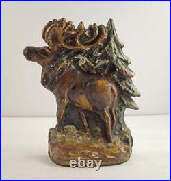 Antique Moose In Forest Cast Iron Doorstop Andirondack Cabin Wildlife Folk Art Antique Moose In Forest Cast Iron Doorstop Andirondack Cabin Wildlife Folk Art