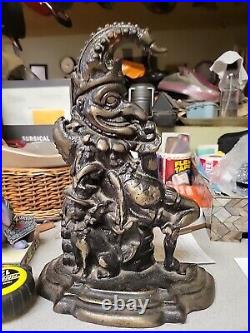 Antique Mr Punch Door Stop Cast Iron Rare Collectible