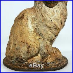 Antique National Foundry Cast Iron Figural Doorstop Sitting Cat On Braided Rug