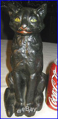 Antique National Foundry Cast Iron Tall Black Cat Doorstop Garden Statue Kitty