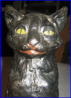 Antique National Foundry Cast Iron Tall Black Cat Doorstop Garden Statue Kitty