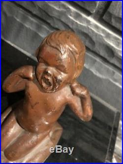 Antique Nyc USA Yawning Baby Cast Iron Art Statue Door Doorstop Hubley Doll Toy